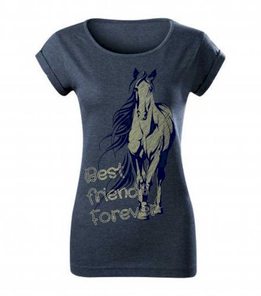Koszulka damska z koniem Friends Forever, denim melanż