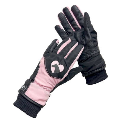 Rękawiczki dziecięce do jazdy konnej York Rosa zimowe, czarno-różowe