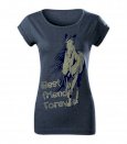 Koszulka damska z koniem Friends Forever, denim melanż